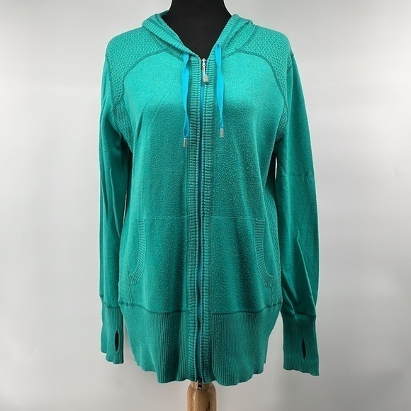 EDDIE Bauer light weight knit hoodie full zip camping hiking outdoors sz lg - Picture 5 of 9